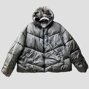 Ava Viv Puffer Jacket‎ Short 2X Plus Winter Hood Coat Faux Fur Full Zip Silver